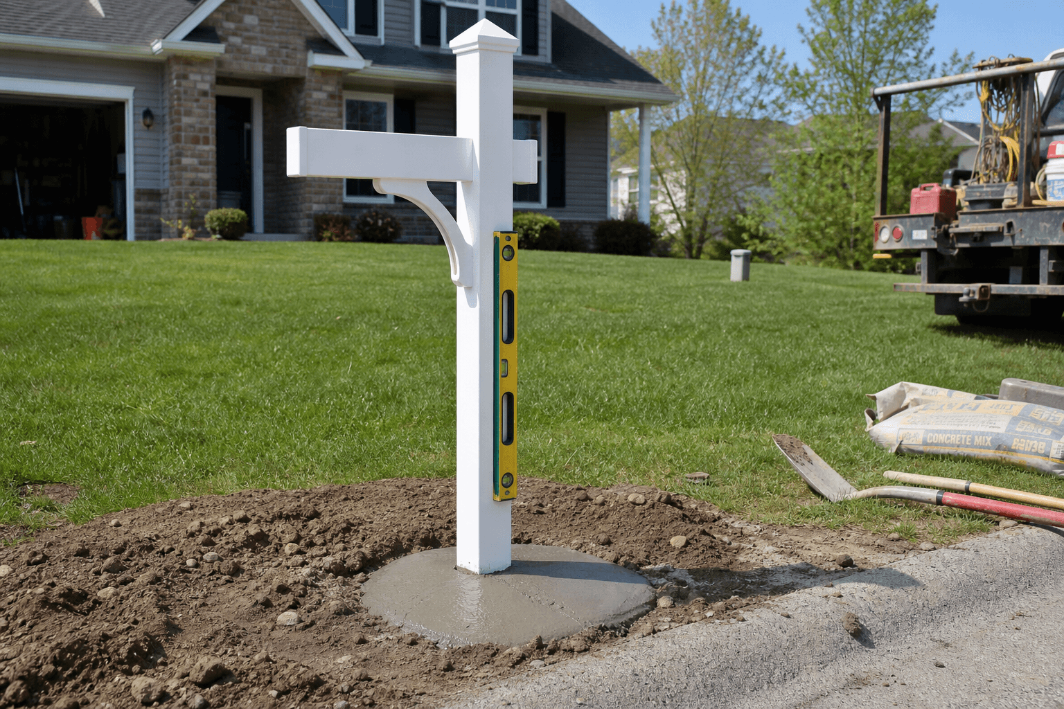 New post set in fresh concrete — Franklin, TN